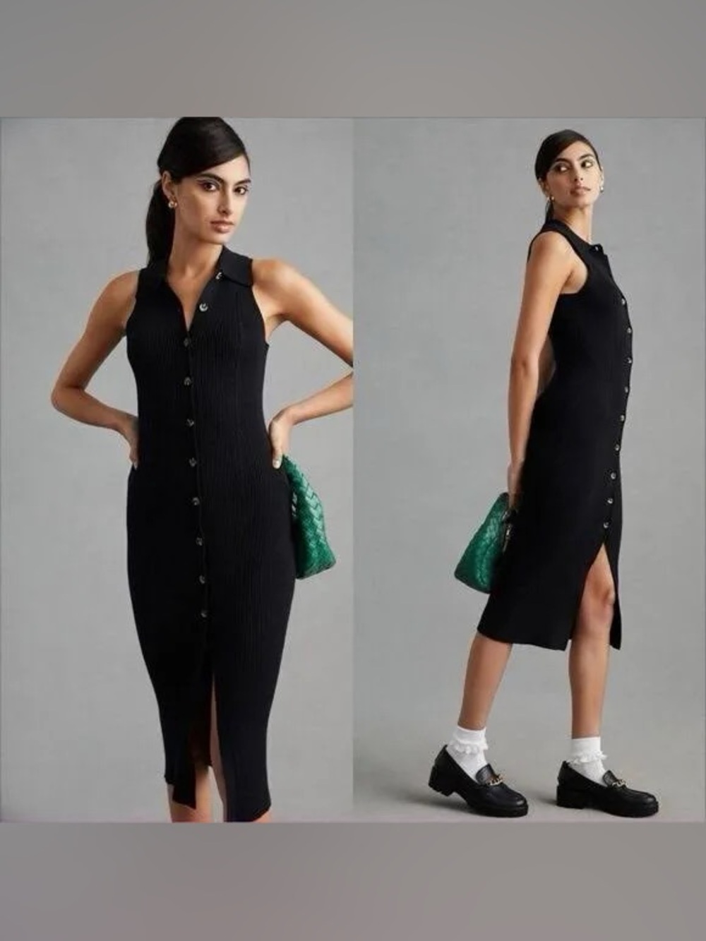 NWT Favorite Daughter Lena Ribbed Knit Collar Midi Dress Womens Size XS In Black